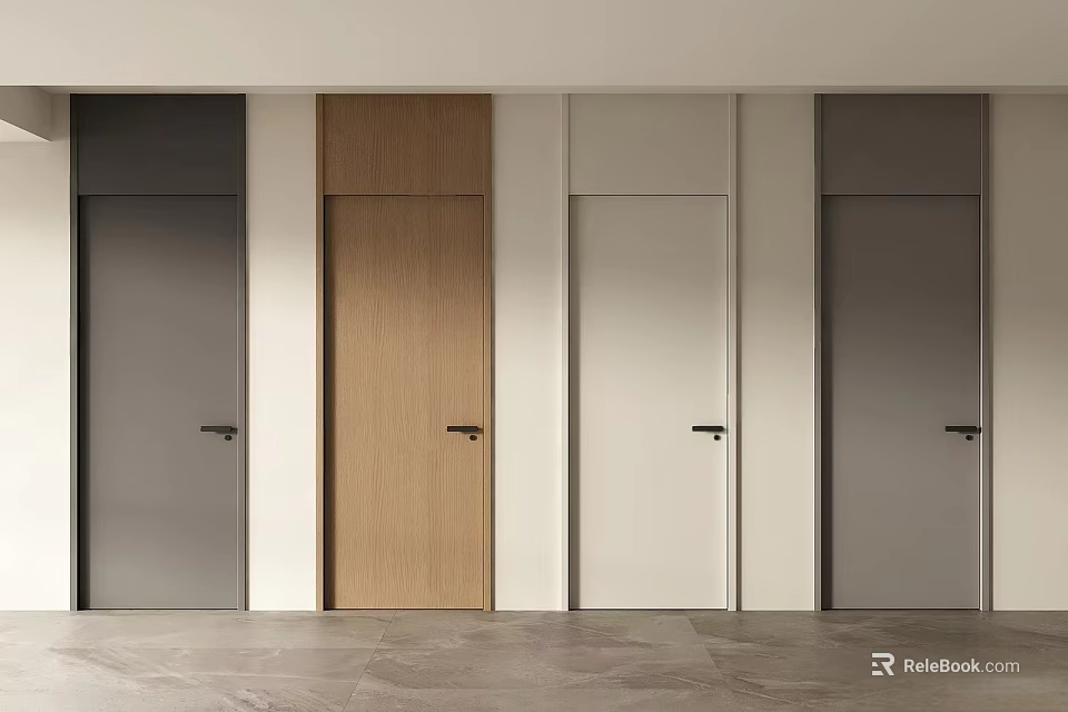 Modern Hinged Doors In Wooden Gray And White Tones For Home Interior Design 3d model 