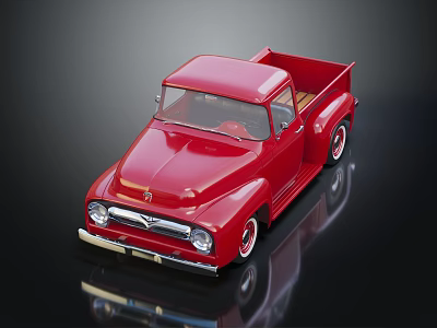 Red Vintage Classic Pickup Truck Model With Shiny Exterior And Reflective Surface 3d model