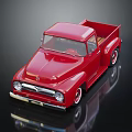 Red Vintage Classic Pickup Truck Model With Shiny Exterior And Reflective Surface