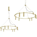 Golden Modern Circular Chandeliers With Stylish Vertical Rods Hanging Design