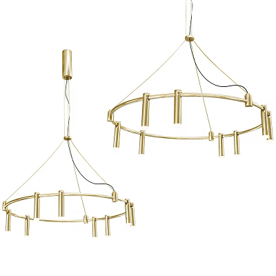 Golden Modern Circular Chandeliers With Stylish Vertical Rods Hanging Design 3d model