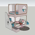 Kids Bunk Bed Design With Pastel Colors Staircase Storage Lower Mattress Pillows And Doll Rug