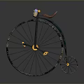 Vintage Penny Farthing Bicycle With Large Front Small Rear Wheels Brown Leather Saddle Yellow Pedals