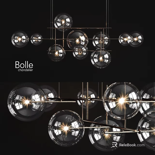 Elegant Modern Bolle Pendant Chandelier With Glass Globes And Metal Frame 3d model 