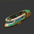 Modern Turquoise And White Model Boat With Red Lifebuoys And Streamlined Design