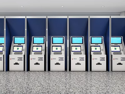 Public Facilities Row Of Self Service Kiosks With Digital Screens 3d model