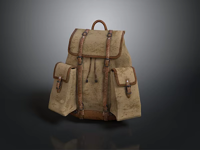 Vintage Canvas Backpack With Leather Straps Multiple Pockets And Classic Design 3d model