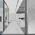 Modern Spacious Public Office Workspace With Open Workstations Glass Partitions And Comfortable Shared Pantry Zone