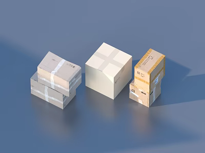 Household Storage Cardboard Boxes Stacked With Different Colors And Simple Wrapping 3d model