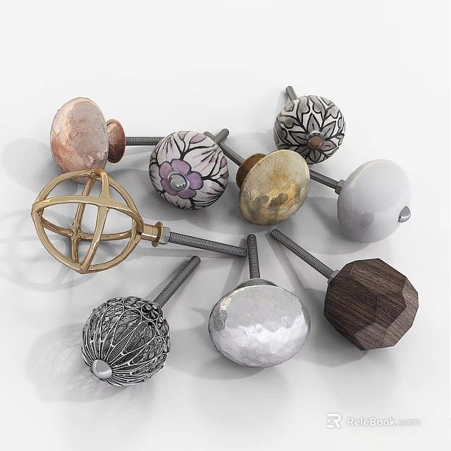 Various Decorative Door Knobs With Different Shapes Materials And Unique Designs 3d model 