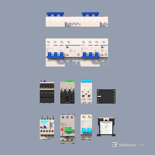 Electrical Control Components With Circuit Breakers Switch Modules And Protection Devices 3d model 