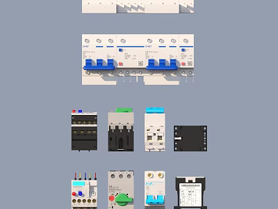 Electrical Control Components With Circuit Breakers Switch Modules And Protection Devices 3d model