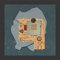 Cartoon Scene of Stilted Wooden Hut on Water Platform with Lifesaver Flag and Small Window