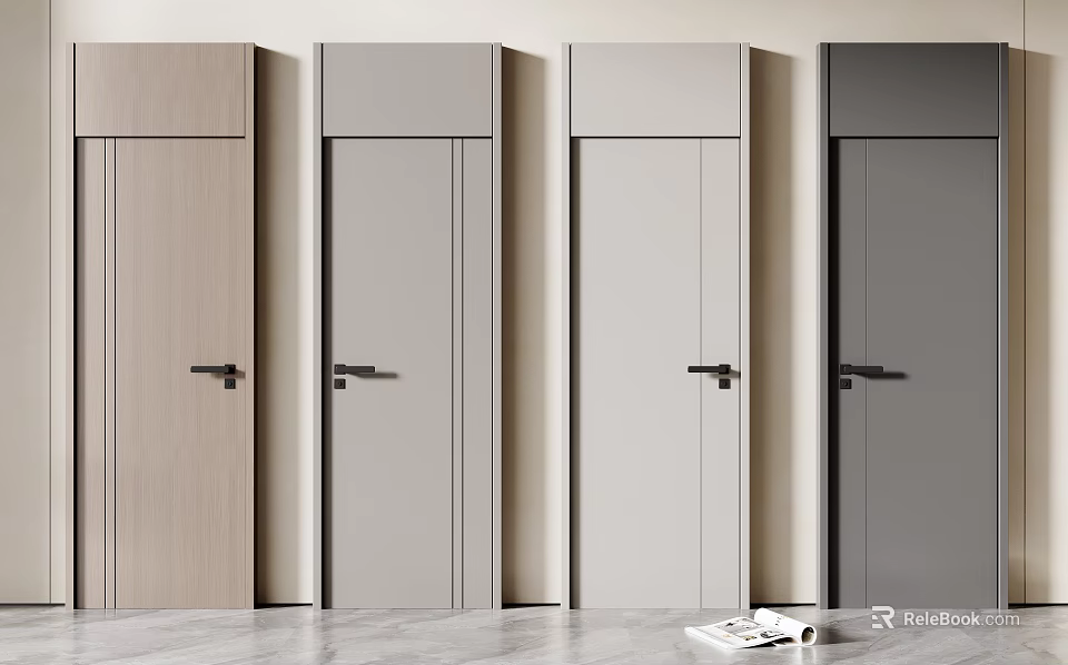 Modern Swing Doors Interior Design With Sleek Panels Black Handles And Various Colors 3d model 