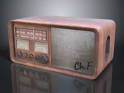Vintage Electronic Radio With Wooden Case Knobs And Retro Dial Design 3d model