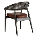 Modern Single Chair With Wooden Frame Rattan Armrest And Leather Seat