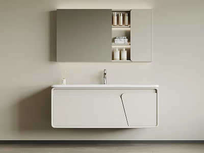 Modern Bathroom Vanity With Sleek Design Mirror Storage Cabinet And Faucet 3d model