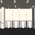 Modern Public Restroom Design With Row of White Urinals Plant Dividers And Mirror