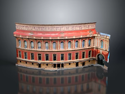 Vintage Red Building Model Featuring Ornate Windows And Arched Entrance 3d model