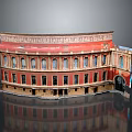 Vintage Red Building Model Featuring Ornate Windows And Arched Entrance