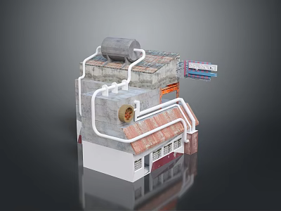 Detailed Architectural Building Model with Pipeline System Water Tank and Roof Structure 3d model