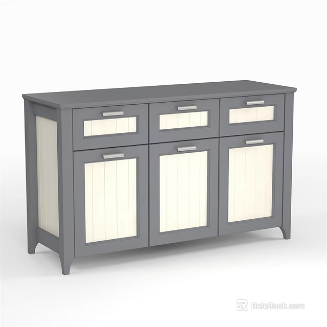 Gray Wooden Storage Cabinet With Drawers And Doors Simple Design For Home Storage 3d model 