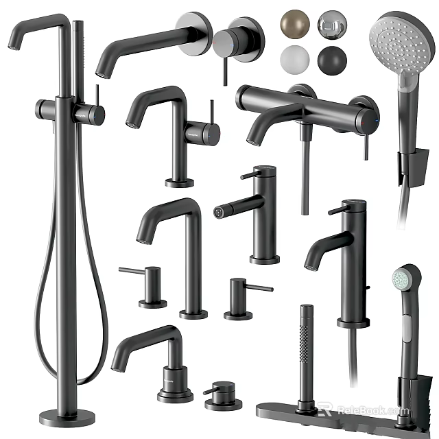 Modern Black Faucet Collection With Various Designs For Kitchen Bathroom Shower 3d model 