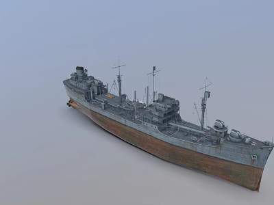 Historical Military Warship With Rustic Hull Mast Structures And Deck Equipment Details 3d model