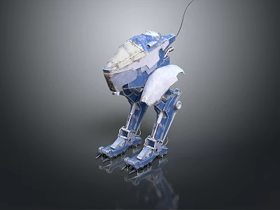 Futuristic Blue And White Mechanical Character In Sci Fi Game With Slender Legs And Antenna 3d model