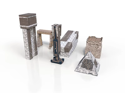 Architectural Models With Various Shapes Including Tower Rectangular And Pyramid Structures 3d model