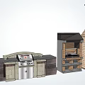 Outdoor Kitchen Setup With Brick Grill Structure And Storage Cabinets 3d model