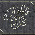 Neon Light Fixture Combination With Border Kiss Me Lettering Heart Symbol Handwritten On Black Stone Wall