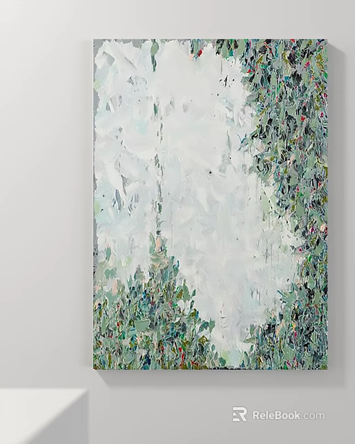 Abstract Painting With Green And White Textured Brushstrokes And Natural Tones 3d model 