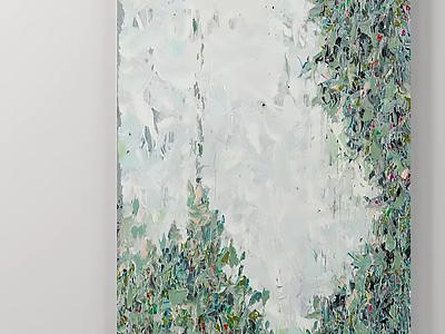 Abstract Painting With Green And White Textured Brushstrokes And Natural Tones 3d model