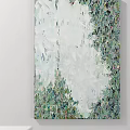 Abstract Painting With Green And White Textured Brushstrokes And Natural Tones