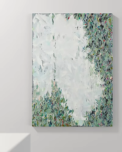 Abstract Painting With Green And White Textured Brushstrokes And Natural Tones 3d model