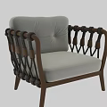 Modern Leisure Chair With White Cushion And Wooden Rope Knot Armrests