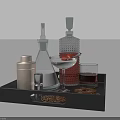 Bar Tools Set With Black Tray Glass Bottles Measuring Cup And Cocktail Glasses