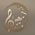 Golden Musical Note Wall Hanging with Treble Clef Notes and Circular Lines Design 3d model