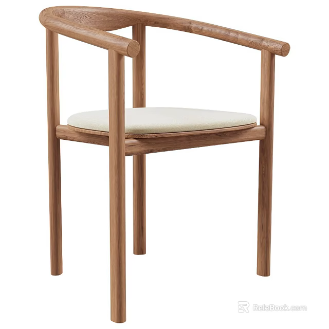 Modern Single Chair Featuring Wooden Frame And Soft Light Colored Cushion 3d model
