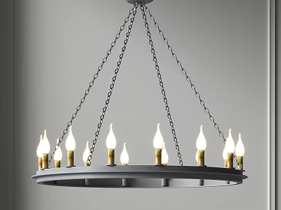 Modern Minimalist Chandelier With Circular Frame And Candle Shaped Bulbs Hanging On Metal Chains 3d model