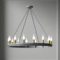 Modern Minimalist Chandelier With Circular Frame And Candle Shaped Bulbs Hanging On Metal Chains