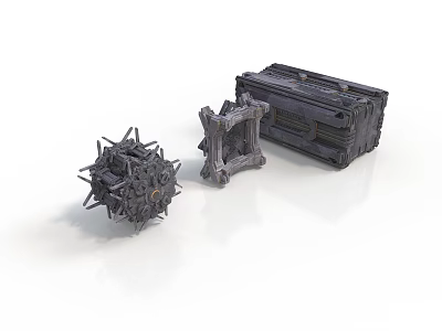 Industrial Mechanical Components 3D Models With Spiked Sphere Frame And Rectangular Box 3d model