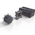 Industrial Mechanical Components 3D Models With Spiked Sphere Frame And Rectangular Box