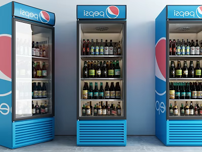 Blue Beverage Refrigerators With Pepsi Logo Stocked Full Of Various Drinks 3d model