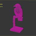 Decorative Gray Bird Statue Perched On Branch Stand With Square Base 3d model