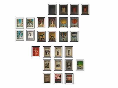 Vintage Collectible Stamps With Diverse Artistic Designs And Cultural Themes 3d model