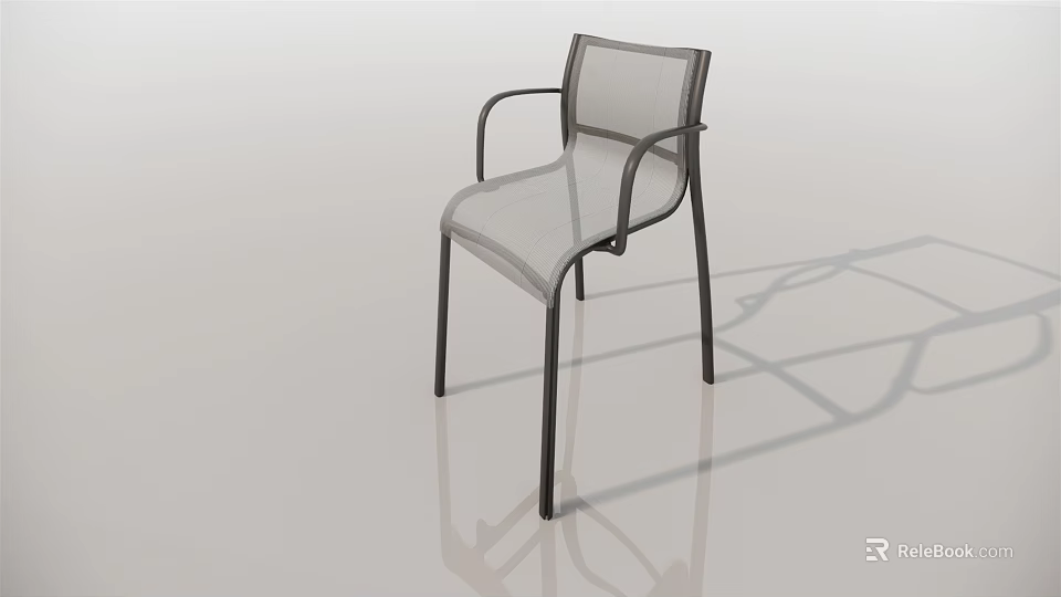 Modern Leisure Chair With Black Frame Transparent Gray Mesh And Armrests 3d model 