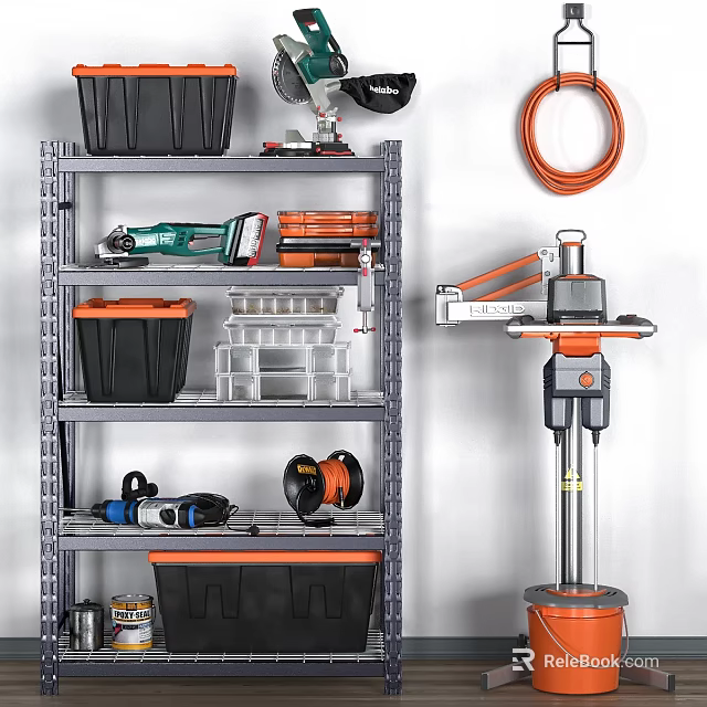 Hardware Tools Organized Storage With Shelf Power Drill Bins And Equipment 3d model 