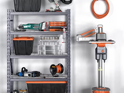 Hardware Tools Organized Storage With Shelf Power Drill Bins And Equipment 3d model